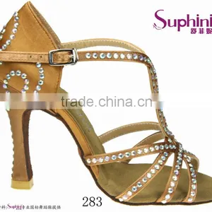 Suphini Hot Sale Latin Ballroom Dance Shoes With Crystal High Heel thumbnail-3