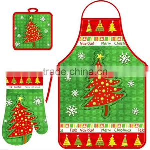 Christmas Printed Kitchen Apron Set With Pot Holder and Oven Mitts China Suppliers thumbnail-3