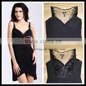 Sexy Back See-through Ruffle and Beaded Chiffon Black Dress thumbnail-1