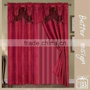 Betterdesign 10 Minites Replied Polyester Burgundy 2 PCS Jacquard Luxury Room Blackout Curtain With Valance thumbnail-1