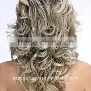 Wholesale Long Hair Curly Synthetic Blonde Wigs, Dye Ombre Grey Color Wigs thumbnail-3