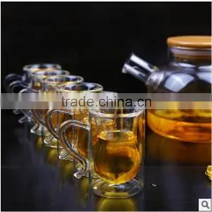 FDA Standard, Borosilicate Material Cups & Saucers Drinkware Type Double Wall Glass Coffee Cup Set With Creative Handle thumbnail-3