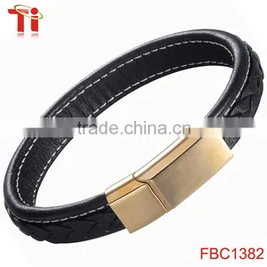 Genuine Leather Rope Magnetic Bracelet Locking Stainless Steel Bracelet for Men thumbnail-2