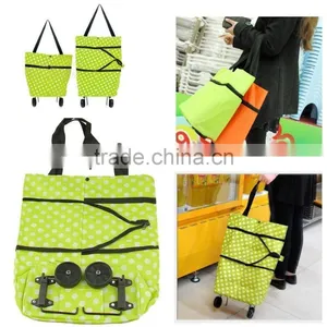Lightweight Portable Foldable Dot Print Traveling Shopping Trolley Cart Handbag With Wheels thumbnail-1