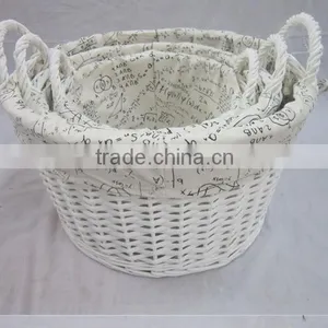 Hand Weaving Willow Wicker Oval Storage Basket Set With Handle With Liner thumbnail-1