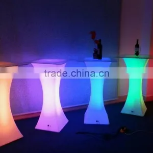 Modern Bar Nightclub Furniture Plastic High Glass Top LED Cocktail Table thumbnail-1