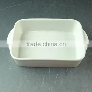 Hot Wholesale White Ceramic Bake Plate With Handles for Daily Use Stock thumbnail-1