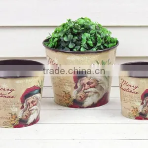 Hot Selling S/3 Christmas Round Planter, Metal Flower Pot, Flower Container thumbnail-1