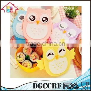 NBRSC Wholesale Portable Kids Cute Owl Lunch Box Food Storage Container Plastic Bento Box With Spoon thumbnail-1