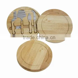 A3002 Round Slide Out Bamboo Cheese Board and 4 Piece Knife Set thumbnail-1