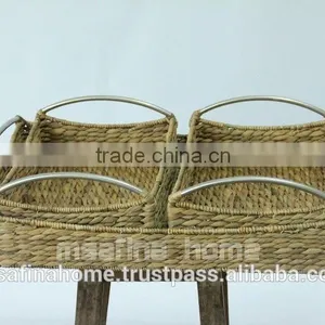 Set of 3 Water Hyacinth Trays With Metal Handles thumbnail-1