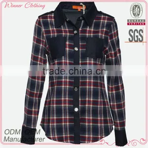 Women Clothing School Girl Casual Wear Women New Design Cotton Stripe Shirt Long Sleeve Fit Plaid Shirt for Women thumbnail-1