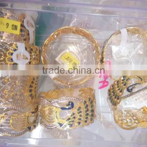 Peacock Design Enamel Broad Hand Carved Gold Plated BRACELET BANGLE KADA thumbnail-2