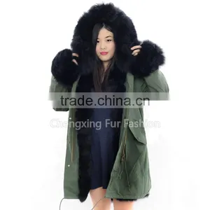 CX-G-P-02 Wholesale Winter Real Fox Fur Jacket / Army Green Fur Parka Coat With Real Fur Collar thumbnail-1