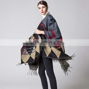 2017 Spring New Item Ladies Scarf Western Style Bohemia Style Tassels Model Imitated Cashmere Material Women Cloak thumbnail-2