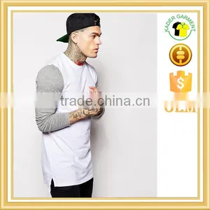 New Trendy Longline t Shirts Slim Fitted T-shirt With Contrast Sleeves thumbnail-1