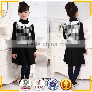 2015 Fashion Woolen Girls Dresses Woolen Dress for Winter Black White Houndstooth Fabric thumbnail-1