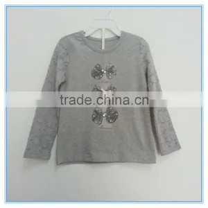 Girls Printed Lace Sleeve t Shirt, Beautiful Girl t Shirt With Printing, Fancy Gril Long Sleeve t Shirt, Bowknot Decorated Wear thumbnail-3