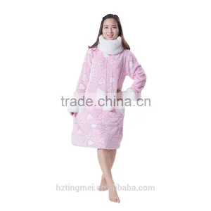 Popular Long Style Design Cute Girls and Women's Coral Fleece Night Skirt Hearted Bathrobe and With Round Collar thumbnail-3