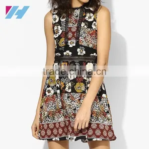 YIHAO Apparel Casual Sleevless Round Neck Dress Fashion Women A Line Printed Mini Skater Dress thumbnail-1