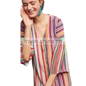 LATEST Ladies Harlow Dress, V-neck Short Sleeve Rainbow Dress thumbnail-3