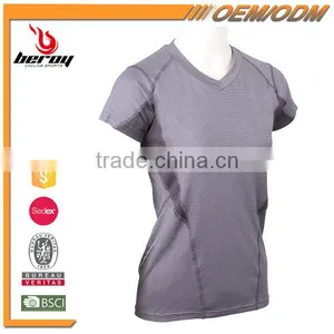 Fashion Design 100 % Polyester Lady V Neck Sports Wear Gym T Shirt thumbnail-2