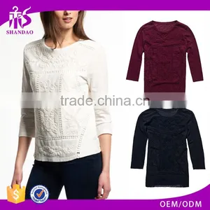 2016 Guangzhou Shandao Wholesaler High Quality Latest Autumn Casual 3/4 Sleeve Round Neck Embroidered Cotton Girl's Stylish Top thumbnail-1