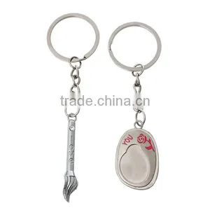 Couple Brush Pen & Inkstone Silver Tone Message "Love You" Carved Enamel Fuchsia Key Chains Key Rings thumbnail-1