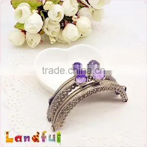 3.35inch Antique Brass Round Crystal Candy Bead Sewing Handmade Purse Frame thumbnail-2