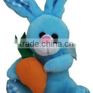 Small Blue Rabbit Holding Carrot Plush Easter Toy thumbnail-1