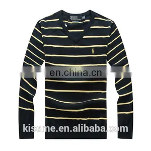 Long Sleeve T Shirt Mens Striped T Shirt Cotton Plain v Neck Swearter thumbnail-1