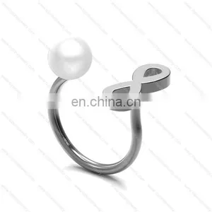 Cheap Wholesale Stainless Steel Infinity Women's Rings With A Pearl Jewelry Gifts thumbnail-3