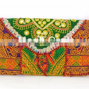 Afghan Vintage Gypsy Clutch - Boho Tribal Coins Bag - Embroidery Rabari Banjara Bag - Kuchi Work HandBags thumbnail-4