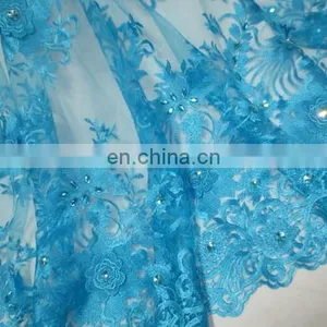 2016 Flower Tulle Embroidery Sequin Fabric Beaded Lace Tulle Fabric Wedding Dress for Nigeria thumbnail-1