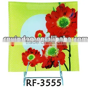 Floral Designed Elegant Sqaure Promotion Gift Hot Bending Modern Decorative Glass Plate thumbnail-1