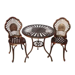 Garden Outdoor Round Table Cast Iron Aluminium Dining Coffee Tables Waterproof Sturdy Durable Balcony Patio Furniture Bistro Sets thumbnail-4