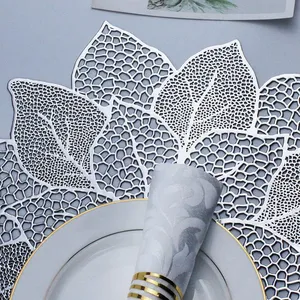 Flower Hollow Metallic Placemats Set of 6 Non-Slip Wipeable Table Mats for Dinner,Party,Wedding Accent Centerpiece thumbnail-5