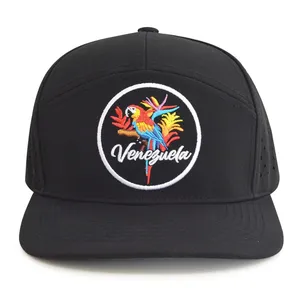 High-End Golf Hat China Manufacturer 7 Panel Leather Patch Baseball Camper Caps thumbnail-4