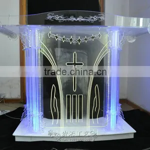 High Qualtiy Modern Church Pulpit With LED Light, Church Pedestal Pulpit, Organic Glass thumbnail-4