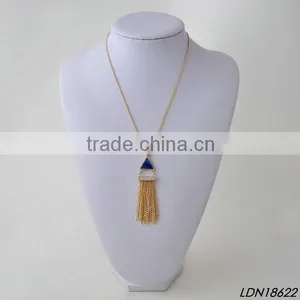 Triangle Montana Stone With Gold Tassel Necklace thumbnail-1