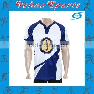 Custom Made Blue White Rugby Jersey With Logo and Number thumbnail-1