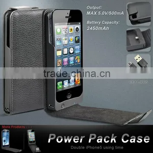 2450mAh for IPhone 5g Black Color Flip Leather Power Case thumbnail-1