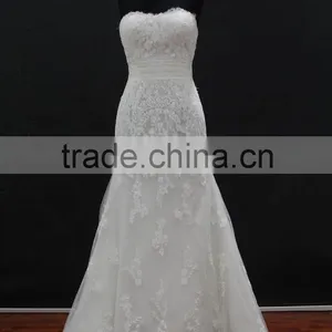 Real Factory Sample! Organza Drapping Belt Popular French Lace Applique Wedding Dress thumbnail-1