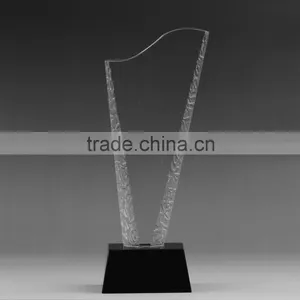 Oem Logo Design Size Optical Glass TV Show Competetion Award With Yellow Base K9 Engraving Crystal Plaque Trophy thumbnail-2