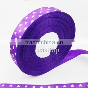 Purple Love Hearts Printing Personalized Gift Wrapping Satin Woven Fabric Ribbon, Valentines Gift Packaging Decorative Ribbon thumbnail-1