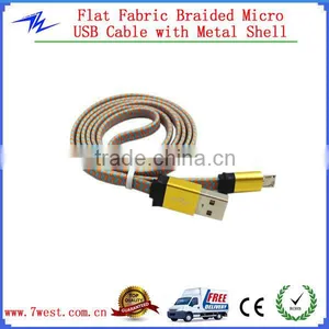 3ft/1m Colorful Micro Braided USB Cable Flat Micro USB Cable With Metal Shell for Smartphone thumbnail-1