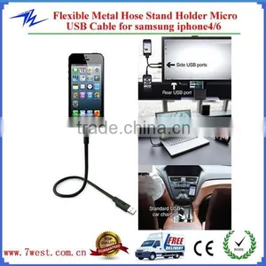 25/45/60cm Flexible Metal Micro USB Data Sync Charger Stand Holder Cable for Android Phone Samsung Iphone Quality Choice thumbnail-1