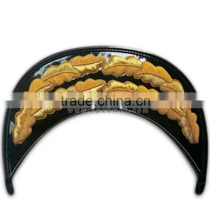 Double Oak Leaf Gold Wire Embroidery Peak | Caps Peaks Embroidery on Black thumbnail-1