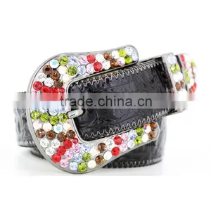 2015 Hot Sale Western Rhinestone Croc Skined Leather Belt, Western Belt thumbnail-1