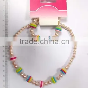 Lovely Multicolor Beaded Necklace Bracelet Set With Little Flowers for Children thumbnail-2
